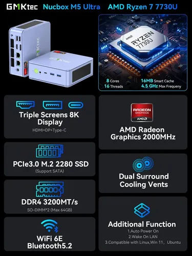 Mini Pc Gmktec M5 Ultra Ryzen 7 7730u 32gb 512gb 4k 127/220v