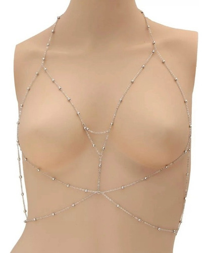 Body Chain, Corrente De Corpo, Max Colar, Sexy, Luxo, Verão Cor Prateado Regata