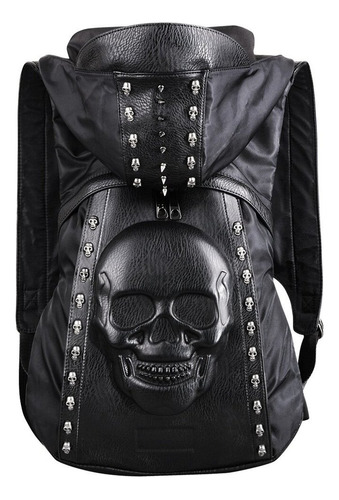 Hanxiucao Mochila Calavera Rivet Punk Metal Negro 3d Estereo