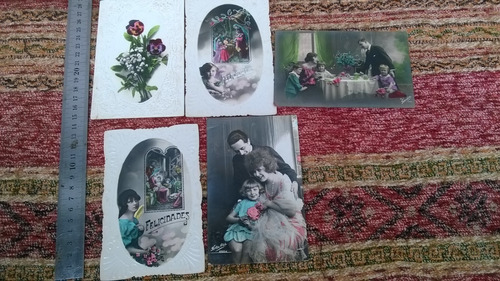 Lote D Antiguas Tarjetas Postales Coloreados Flores Familia