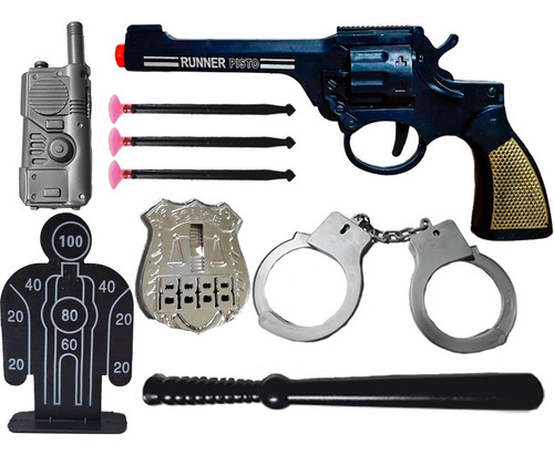 Arma Revolver De Juguete Con Dardos Esposas Y Accesorios