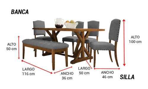 Mueble Comedor Gravity Lino Gris 1 Mesa + 4 Sillas+1 Banca