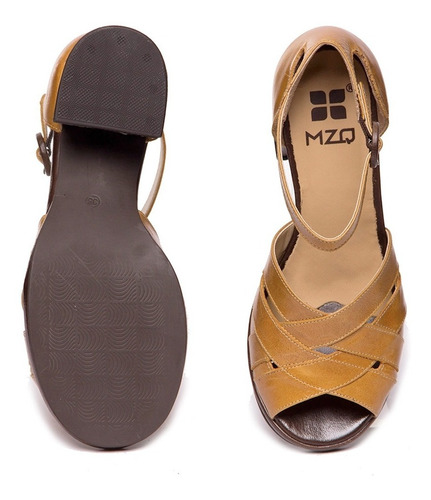 Imagem 4 de 5 de Sandália Feminina Mazuque 5868 Couro Estilo Retrô Cor Pequi