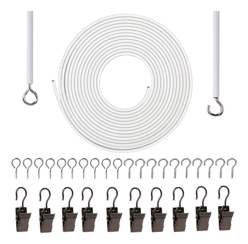 Kit Alambre Cortina Blanco 19.7 Ft Para Decoracion Pared 10