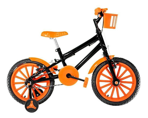 Imagem 1 de 1 de Bicicleta Infantil Masculina Aro 16 Nylon Preta E Laranja
