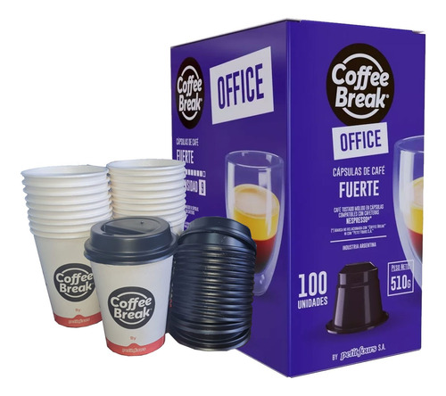 Combo Oficina 100 Capsulas + 100 Vasos Coffee Break Fuerte