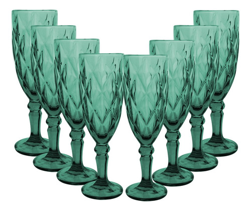Copa Labrada Champagne Vidrio Flauta Cristal 170ml Vittori Verde/8 Piezas