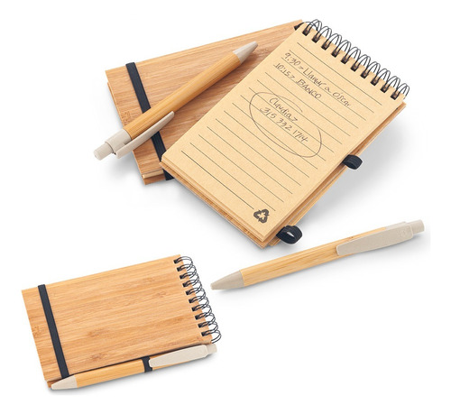 Libreta Con Bolígrafo Bamboo 70 Hojas Rayadas Cierre Elastic