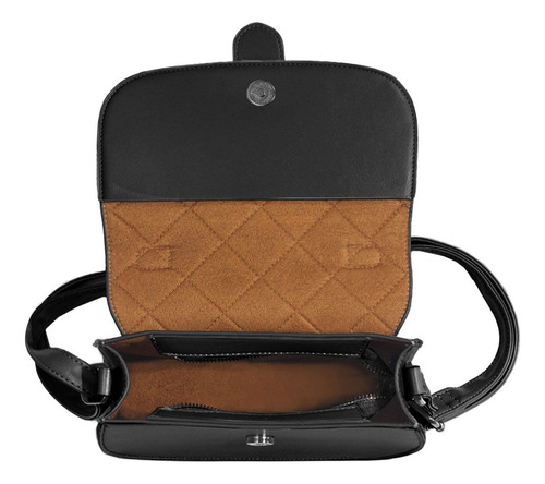 Cartera Amayra Eco De Cuero Con Tapa Y Correa Ajustable Ama 67.c2773.1 Negro Lisa Níquel Negro