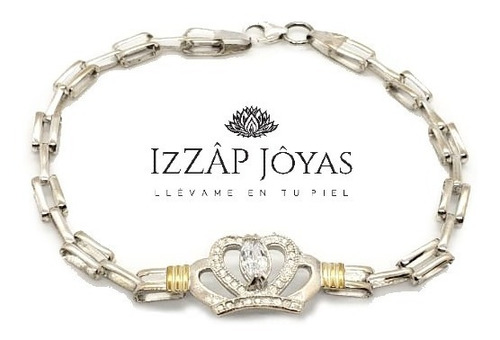 Pulsera Plata Y Oro Corona Con Zircon De Brillante