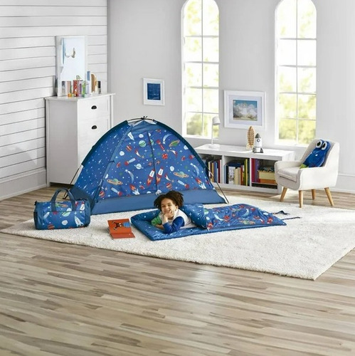 Casa De Campaña Para Niños Con Saco De Dormir Planetas Azul