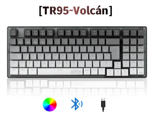 Terport 90% Teclado Mecánico Inalambrico En Español Tr95 Volcán, Bluetooth+usb+cable Removible, Outemu Red Switch Hotswap, 95 Teclas Antighosting, Luces Rgb, Juegos&oficina Win/mac