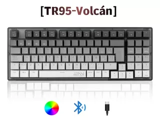 TERPORT 90% Teclado Mecánico Inalambrico En Español TR95 Volcán, Bluetooth+usb+cable removible, Outemu Red Switch Hotswap, Luces Full-RGB, 95 Teclas Antighosting, Juegos&Oficina