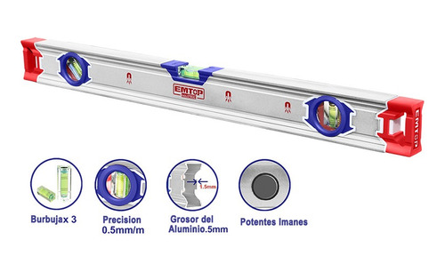 Nivel De Aluminio Magnetico 60cm 3 Gotas Plano Profesional 