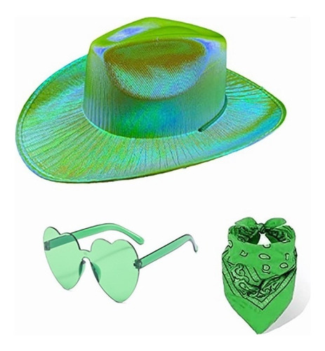 Sombrero Vaquero Disfraz Fiesta Pride Neón Rodeo + Gafas 3pz