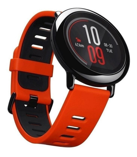 Smartwatch Amazfit Sport Pace 1.34" caixa de  policarbonato  preta, pulseira  vermelha e preto e o arco  preto de  cerâmica A1612