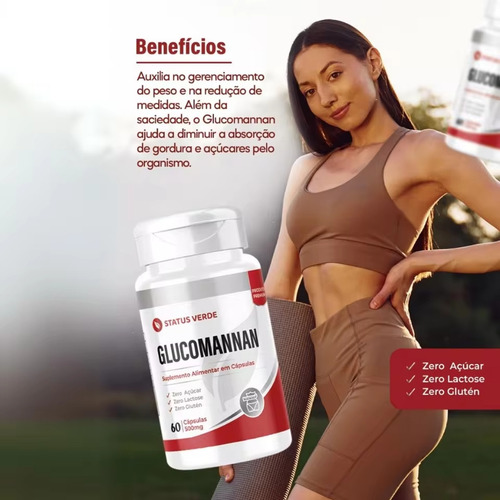 3 Glucomanan 600mg 3 Potes 360 Capsulas Sabor Sem Sabor