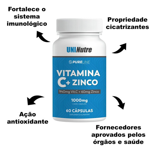 Vitamina C + Zinco Quelato 1000mg Imunidade - 60 Cápsula