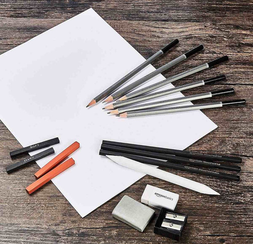 Amazonbasics Dibujo Y Esbozos Arte Lápiz Kit - Set De 17 Pie