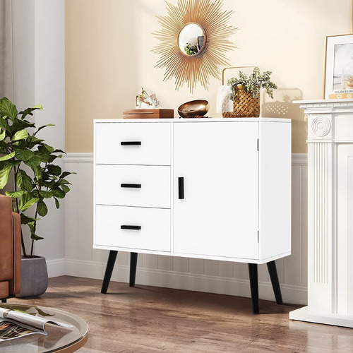 Comoda Velador Con Cajones Homer Design 80*30*78cm Americano Color Blanco