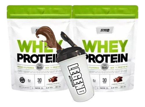 Star Nutrition Whey Protein Proteínas Sabor Chocolate De 908g Pack X2 Vaso Legend 600 Ml