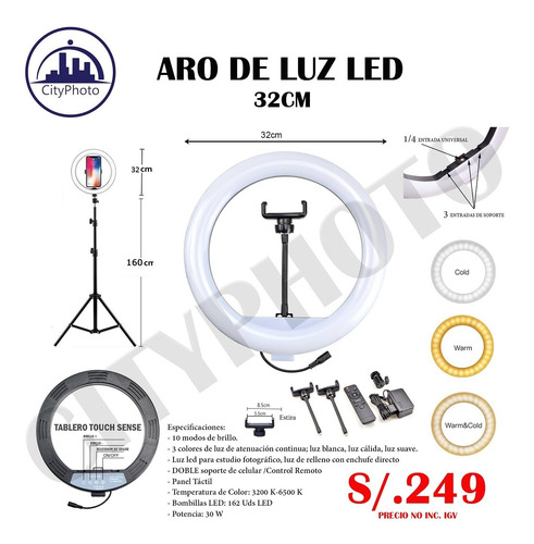 Imagen 1 de 7 de Aro De Luz Led 12 Pulgadas 30cm Estudio Fotografía + Trípode