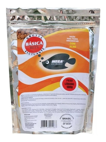 Ração Para Peixes Com Alho Básica Bits Grossa 100g Mega Food
