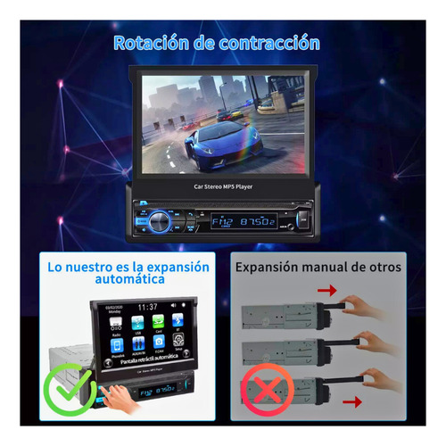 Autoestéreo Pantalla Retráctil Bluetooth Mp5 Cámara Reversa