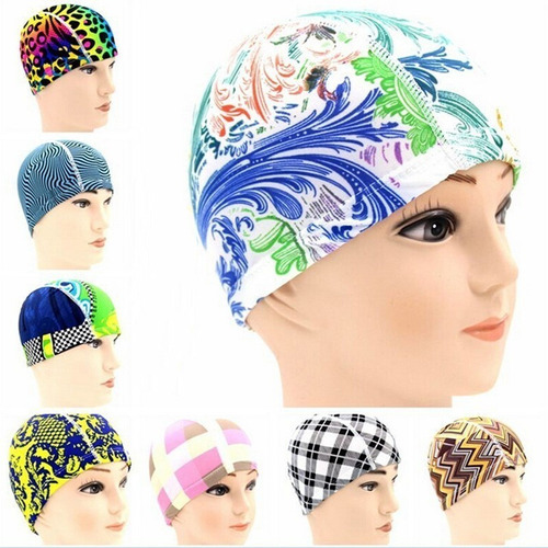 Gorras Natación Lycra Modelo Estampado8 Color Azul Diseño de la tela Estampada Talla unitalla