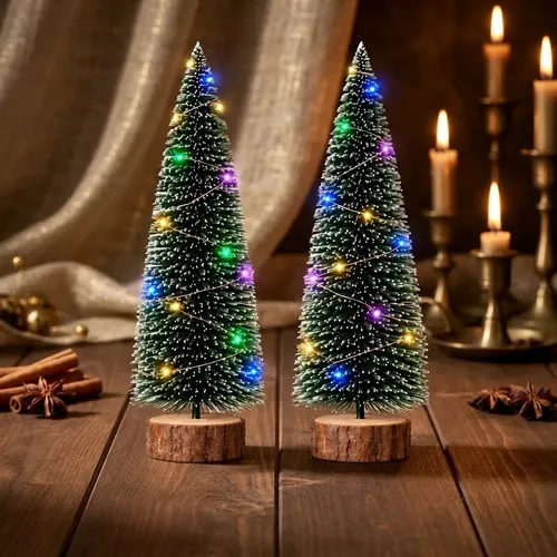 02 Mini Pinheiro Nevado Led Árvores Natalinas De Mesa 20cm