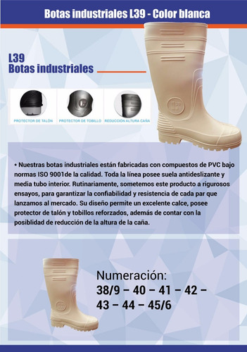 Imagen 7 de 7 de Bota Industrial L39 Certificadas Blanca Frigorifico Trabajo