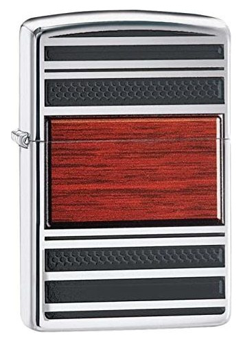 Zippo Wood Grain Light Lighter, High Polish Chrome.