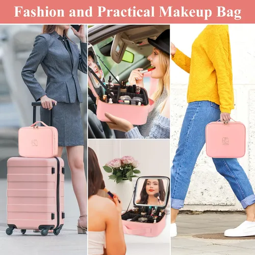 Lagivine Bolsa De Maquillaje De Viaje Con Espejo Led, Divis.