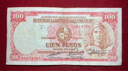 Billete 100 Pesos Uruguay 1967 Pick 43 C