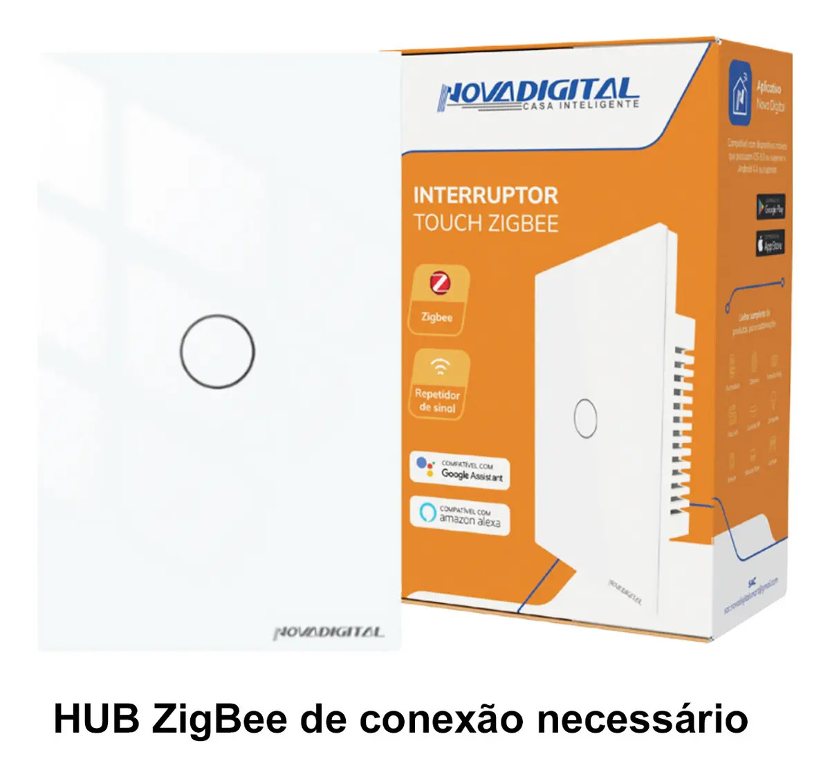 Interruptor Inteligente Zigbee NovaDigital 1 Tecla Botão Touch Tuya Smart Life Alexa Google Bivolt 127V 220V Parede 4x2 Automação Branco