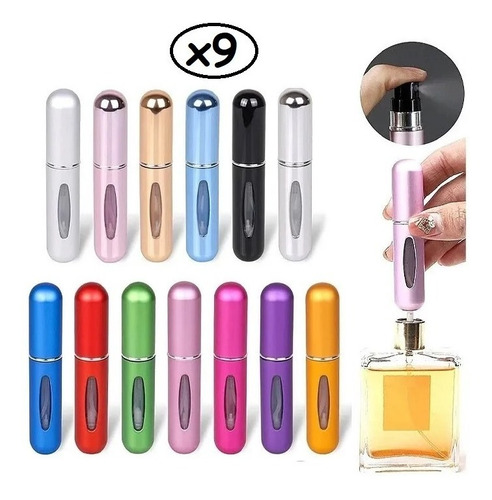 9 Mini Perfumeros Portátil Recargable 5ml Atomizador Colores
