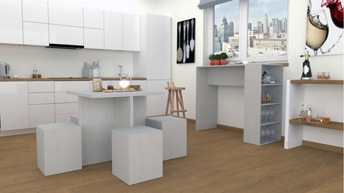 Combo Mesa De Living Cuadrada Y 4 Asientos Cubos Roble Blanco