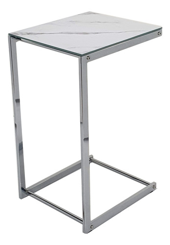 Mesa Ratona Auxiliar Lateral Arrime Vidrio Marmol Cromo Cromo