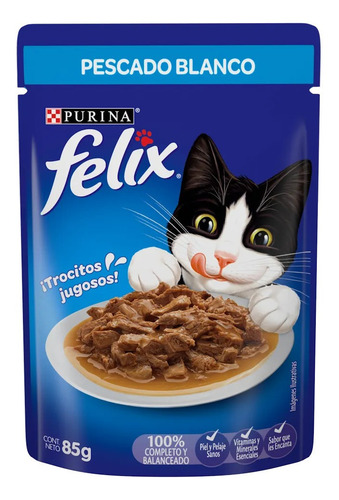 Alimento Felix Para Gato En Sobre Pescado Blanco Salsa 85g 