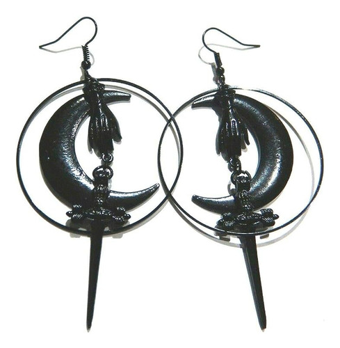 Black Daga Hoop Hand Dangling Aretes Gotico Misticismo Ocult