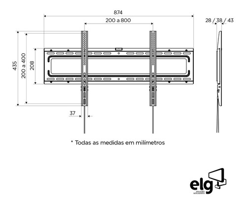 Imagem 2 de 6 de Suporte Tv 55 A 99 Pol Telas Grandes Vesa 800 ELG N01v8