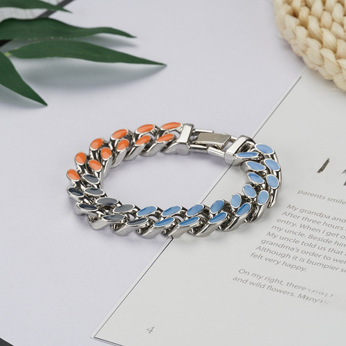 Pulsera De Cadena Cubana Cool Punk Biker Para Hombre