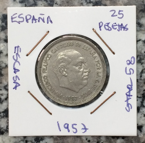  Moneda España 5 Pesetas 1957 Star 58 !! Very Nice Grade !!!