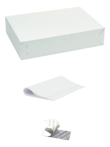 Combo Caja Para Donas Blanca + Papel + Etiqueta. 100 Piezas