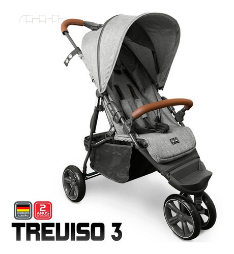 Carrinho de Bebe Abc Design Treviso Com Detalhe em Couro Cinza Carrinho de Bebe Abc Design Treviso Com Detalhe em Couro Cinza