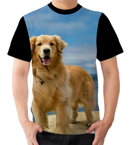 Camisa Camiseta Golden Retriever Praia