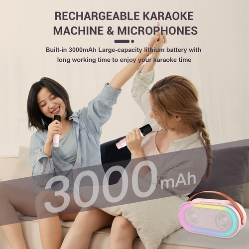 Mini Máquina De Karaoke Para Niños Con 2 Micrófonos Inalámbr