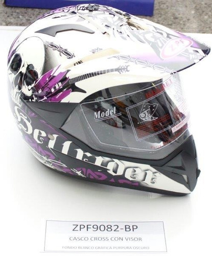 Casco Moto Cross Con Visor Zpf 9082 Talle Xl Blanco/purpura