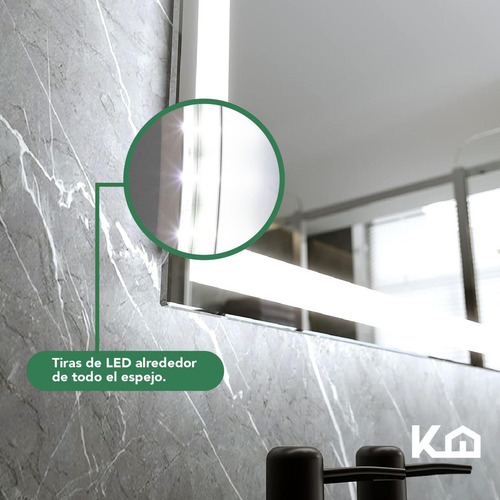 Espejo Con Luz Led Para Baño Rectangular 100x65 cm Decorativo Encendido Touch Iluminado Maquillaje Kingshouse