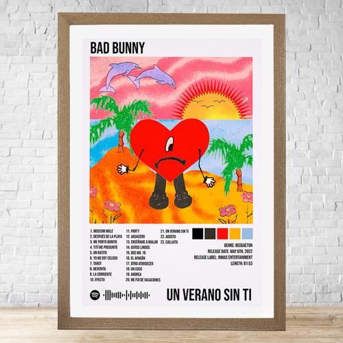 Cuadro Bad Bunny Un Verano Sin Ti 30x40 Con Vidrio C139 Marrón Claro Moderno